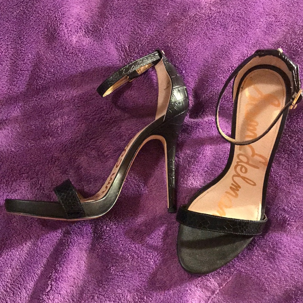 Sam Edelman black snakeskin leather heel sz 8.5!